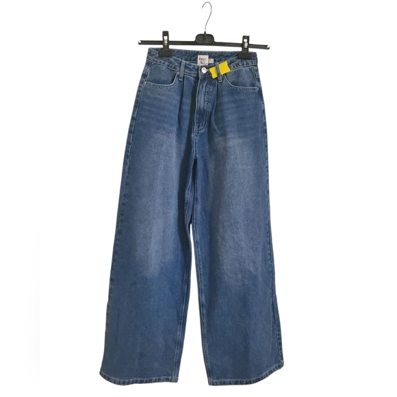 Princess Polly Denim - Princess Polly Wide Leg High Waisted Baggy Jeans Relaxed Fit Mid Wash Blue SZ 2
